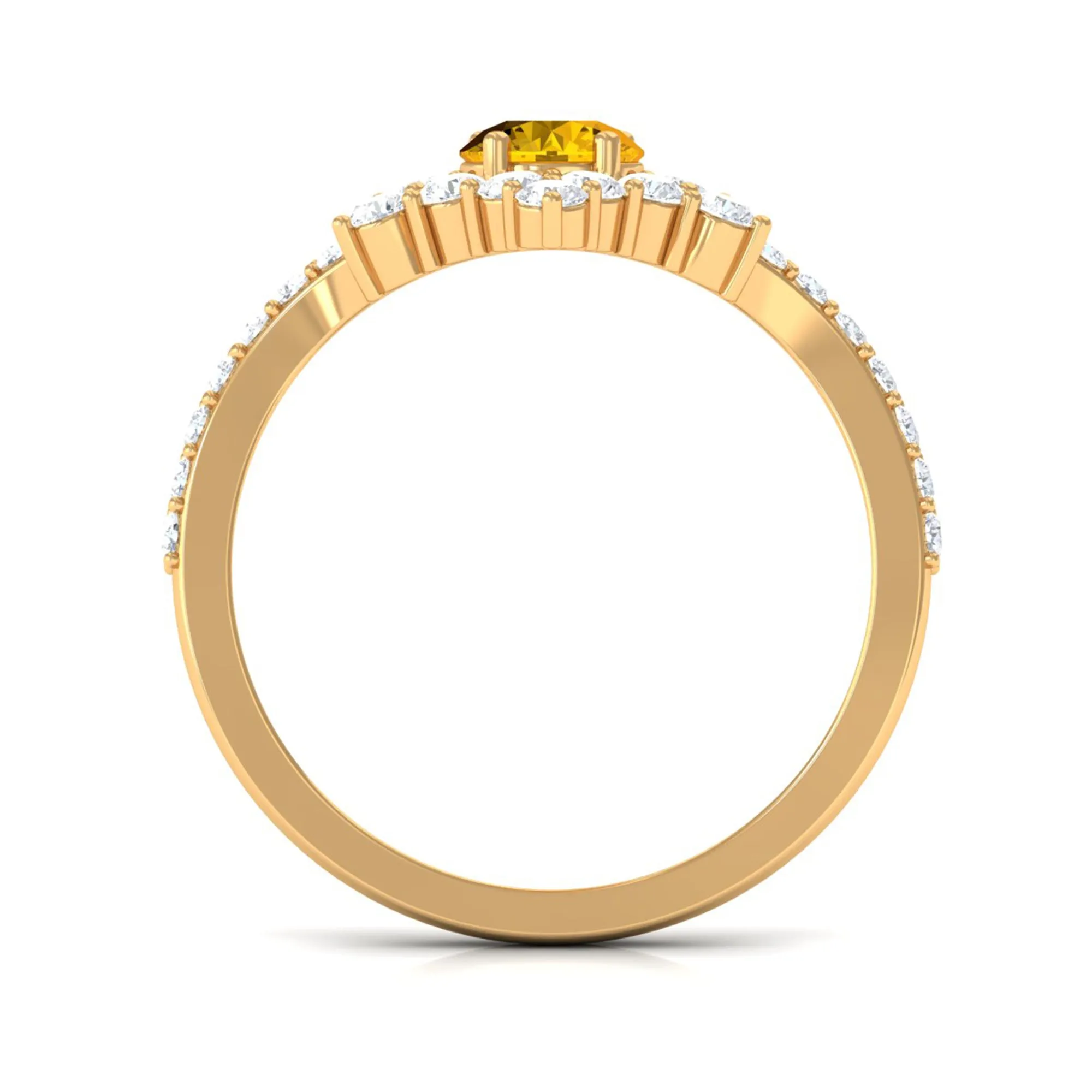 Yellow Sapphire and Diamond Unique Engagement Ring